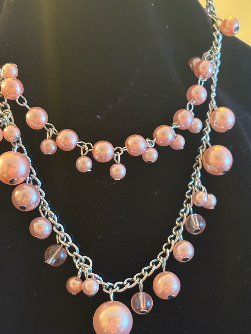 Pink Pearl Multi-Strand Dangle Necklace